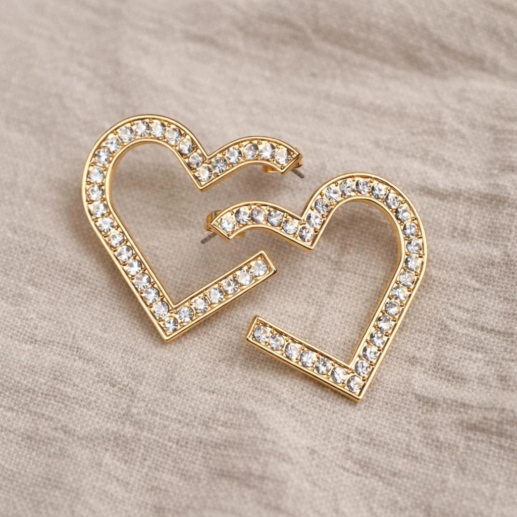 Pendientes Corazón Dorados Grandes con Brillantes (NUEVOS en Caja)